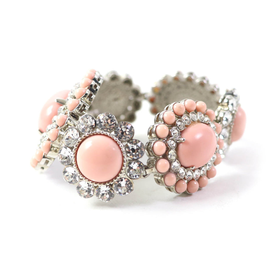 MIUMIU bracelet Plating , Rhinestones , Natural Stones Pink Silver Bijou floral motif Women Used Authentic