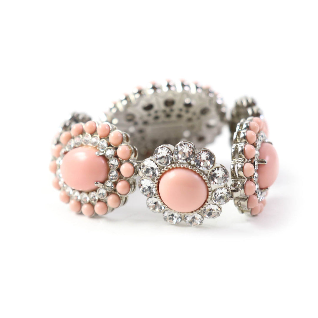 MIUMIU bracelet Plating , Rhinestones , Natural Stones Pink Silver Bijou floral motif Women Used Authentic
