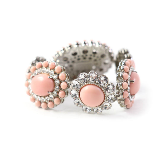 MIUMIU bracelet Plating , Rhinestones , Natural Stones Pink Silver Bijou floral motif Women Used Authentic