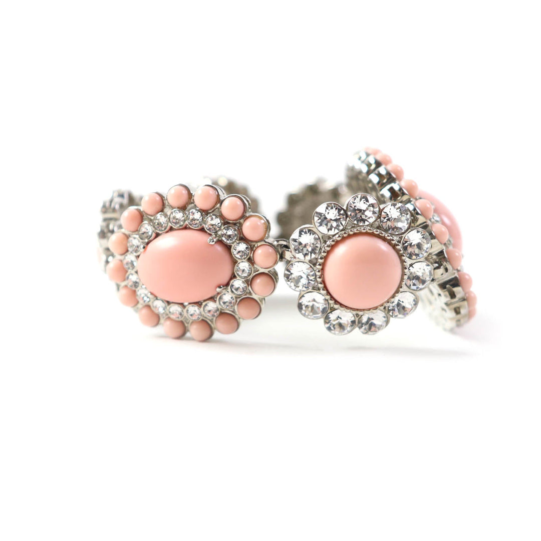 MIUMIU bracelet Plating , Rhinestones , Natural Stones Pink Silver Bijou floral motif Women Used Authentic