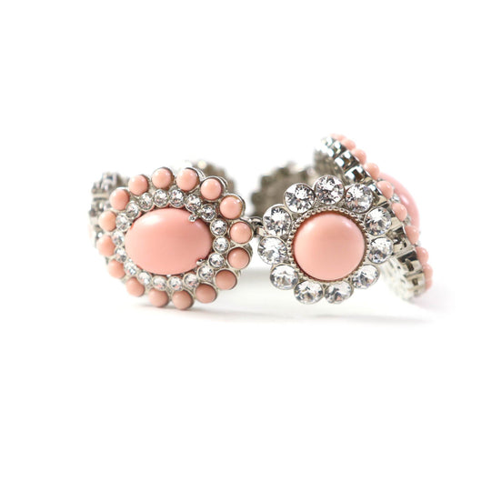 MIUMIU bracelet Plating , Rhinestones , Natural Stones Pink Silver Bijou floral motif Women Used Authentic
