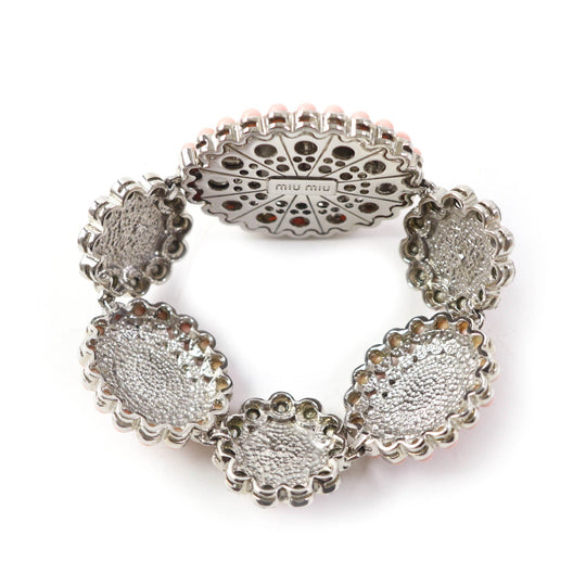 MIUMIU bracelet Plating , Rhinestones , Natural Stones Pink Silver Bijou floral motif Women Used Authentic