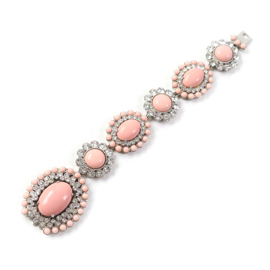 MIUMIU bracelet Plating , Rhinestones , Natural Stones Pink Silver Bijou floral motif Women Used Authentic