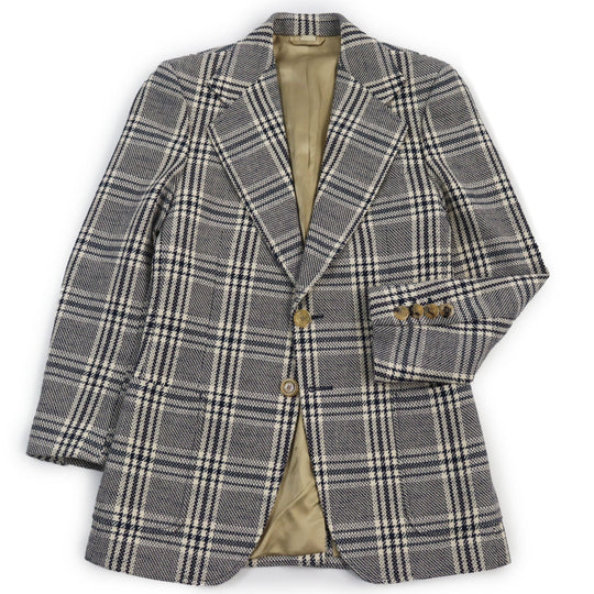 GUCCI tailored jacket 712855 Outer material: 54% wool, 33% cotton, 7% linen, 6% polyamide (nylon), 100% rayon lining, 100% cupra sleeve lining, 100% cotton pocket lining Blue Ivory HA HA HA CHECK JACKET mens 46 Used Authentic