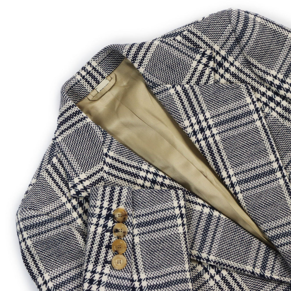 GUCCI tailored jacket 712855 Outer material: 54% wool, 33% cotton, 7% linen, 6% polyamide (nylon), 100% rayon lining, 100% cupra sleeve lining, 100% cotton pocket lining Blue Ivory HA HA HA CHECK JACKET mens 46 Used Authentic