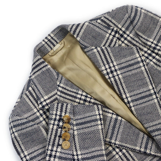 GUCCI tailored jacket 712855 Outer material: 54% wool, 33% cotton, 7% linen, 6% polyamide (nylon), 100% rayon lining, 100% cupra sleeve lining, 100% cotton pocket lining Blue Ivory HA HA HA CHECK JACKET mens 46 Used Authentic