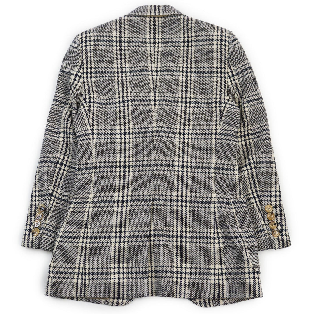 GUCCI tailored jacket 712855 Outer material: 54% wool, 33% cotton, 7% linen, 6% polyamide (nylon), 100% rayon lining, 100% cupra sleeve lining, 100% cotton pocket lining Blue Ivory HA HA HA CHECK JACKET mens 46 Used Authentic