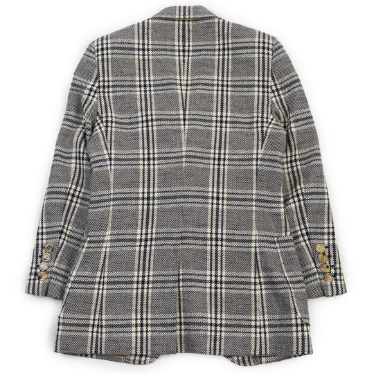 GUCCI tailored jacket 712855 Outer material: 54% wool, 33% cotton, 7% linen, 6% polyamide (nylon), 100% rayon lining, 100% cupra sleeve lining, 100% cotton pocket lining Blue Ivory HA HA HA CHECK JACKET mens 46 Used Authentic