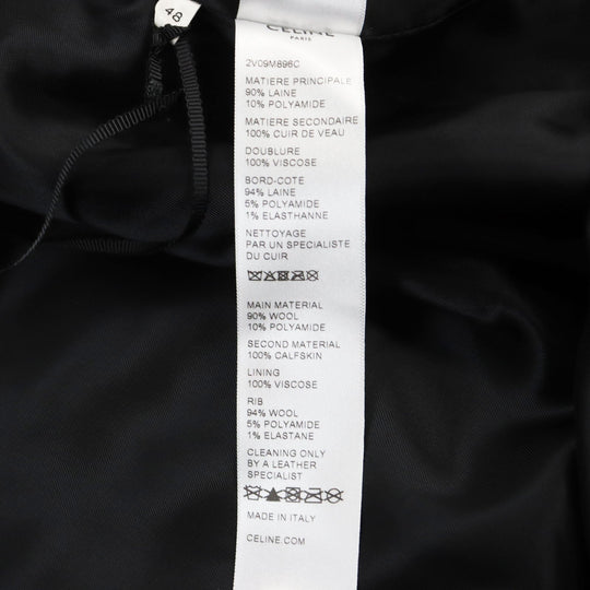 CELINE Stajan 2V09M896C Main: 90% wool, Main: 10% nylon, Main: leather, Part: 100% rayon black BOY DOLL TEDDY JACKET IN TEXTURED WOOL mens 48 Used Authentic