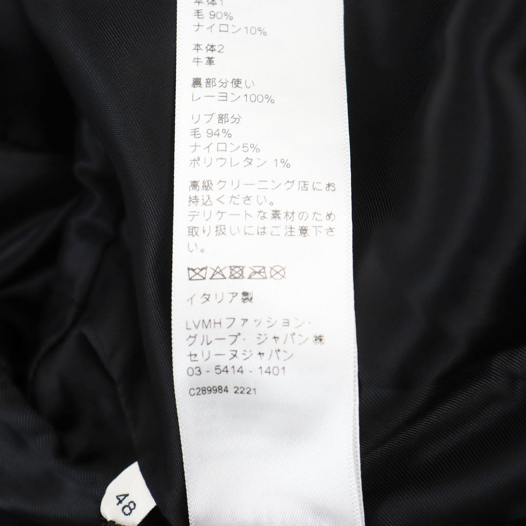 CELINE Stajan 2V09M896C Main: 90% wool, Main: 10% nylon, Main: leather, Part: 100% rayon black BOY DOLL TEDDY JACKET IN TEXTURED WOOL mens 48 Used Authentic