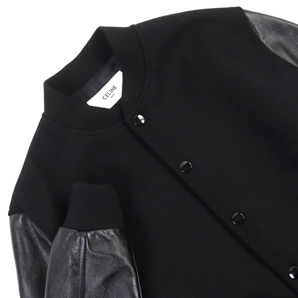 CELINE Stajan 2V09M896C Main: 90% wool, Main: 10% nylon, Main: leather, Part: 100% rayon black BOY DOLL TEDDY JACKET IN TEXTURED WOOL mens 48 Used Authentic