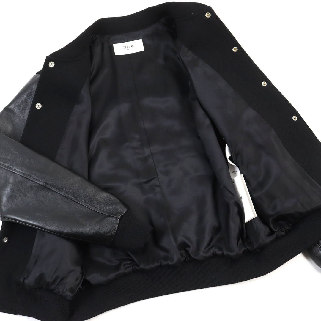 CELINE Stajan 2V09M896C Main: 90% wool, Main: 10% nylon, Main: leather, Part: 100% rayon black BOY DOLL TEDDY JACKET IN TEXTURED WOOL mens 48 Used Authentic