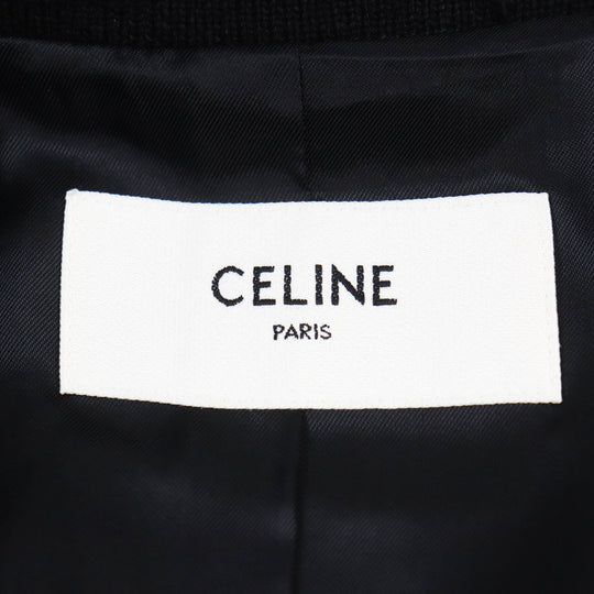 CELINE Stajan 2V09M896C Main: 90% wool, Main: 10% nylon, Main: leather, Part: 100% rayon black BOY DOLL TEDDY JACKET IN TEXTURED WOOL mens 48 Used Authentic