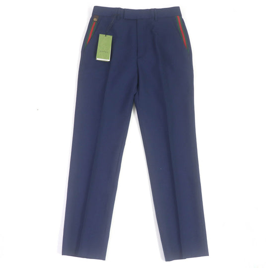 GUCCI slacks 698813 Outer: 83% wool, Outer: 17% mohair, Lining: 100% rayon, Applique: 46% acrylic, 46% wool, 8% polyester, Partial: cowhide blue mens 44 Used Authentic
