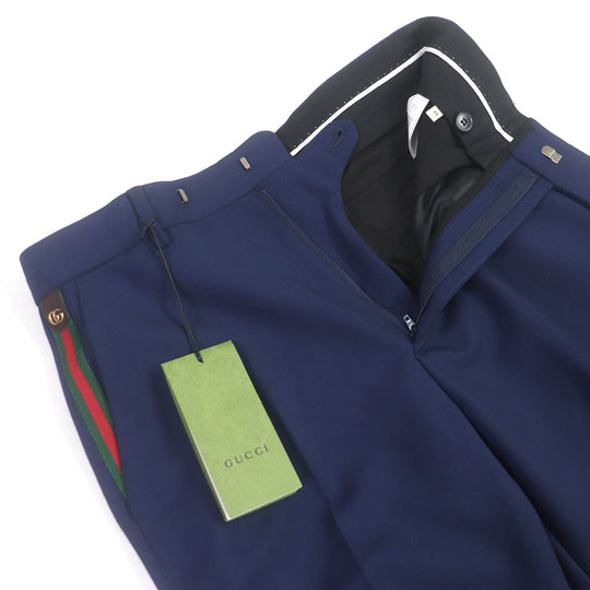 GUCCI slacks 698813 Outer: 83% wool, Outer: 17% mohair, Lining: 100% rayon, Applique: 46% acrylic, 46% wool, 8% polyester, Partial: cowhide blue mens 44 Used Authentic
