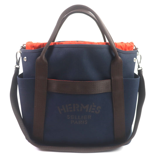 HERMES Tote Bag Main: 62% polyamide, 26% cotton, 12% polyurethane BLUE NAVY/FEU Sucked Pansage Groom mens Used Authentic