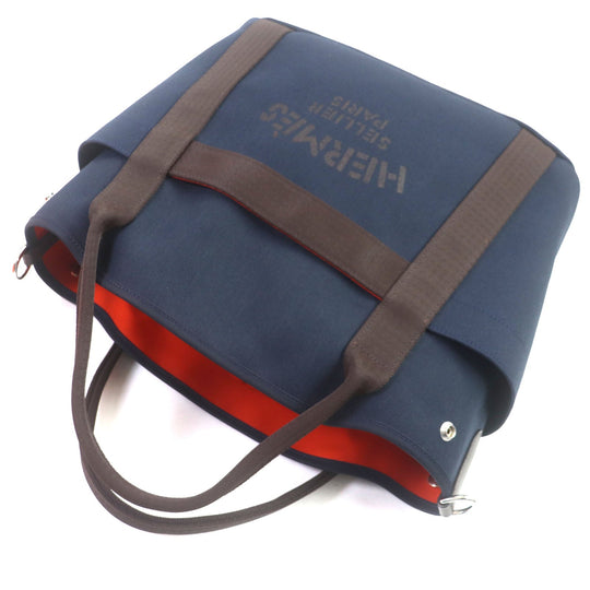 HERMES Tote Bag Main: 62% polyamide, 26% cotton, 12% polyurethane BLUE NAVY/FEU Sucked Pansage Groom mens Used Authentic