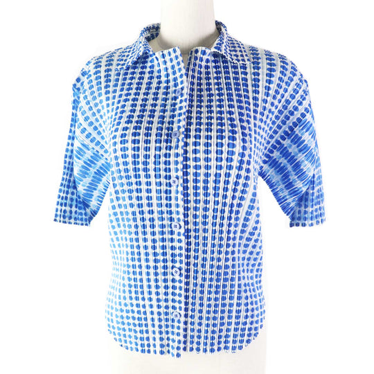 PLEATS PLEASE Short sleeve shirt PP12-JJ512 Main: 100% polyester White blue Women 3 Used Authentic
