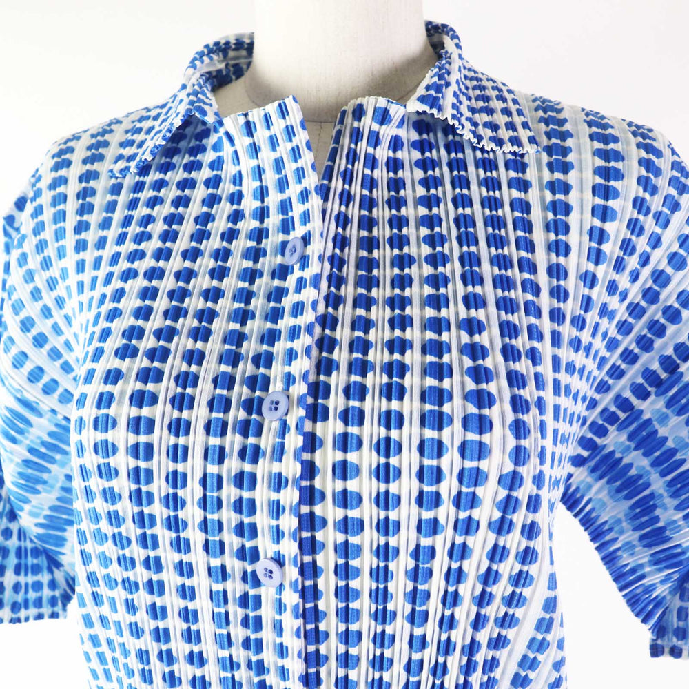 PLEATS PLEASE Short sleeve shirt PP12-JJ512 Main: 100% polyester White blue Women 3 Used Authentic