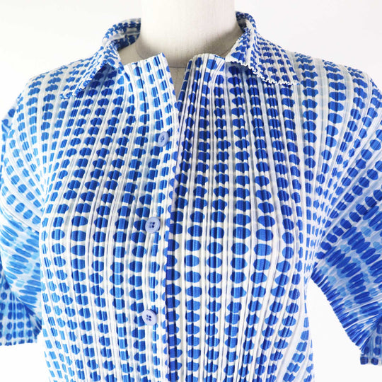 PLEATS PLEASE Short sleeve shirt PP12-JJ512 Main: 100% polyester White blue Women 3 Used Authentic