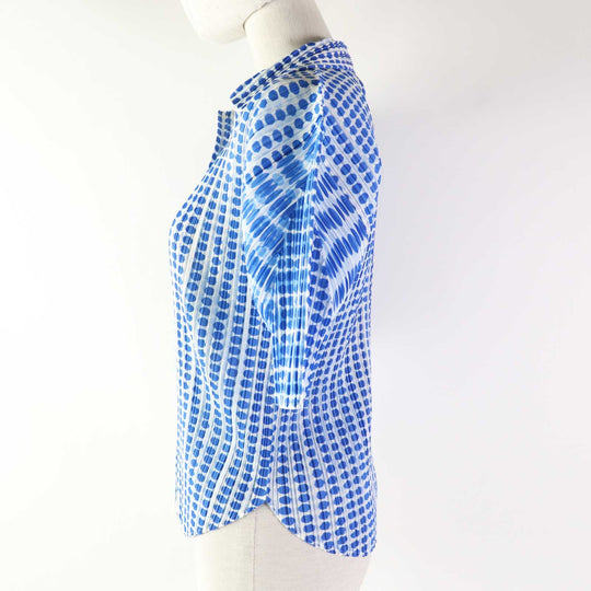 PLEATS PLEASE Short sleeve shirt PP12-JJ512 Main: 100% polyester White blue Women 3 Used Authentic
