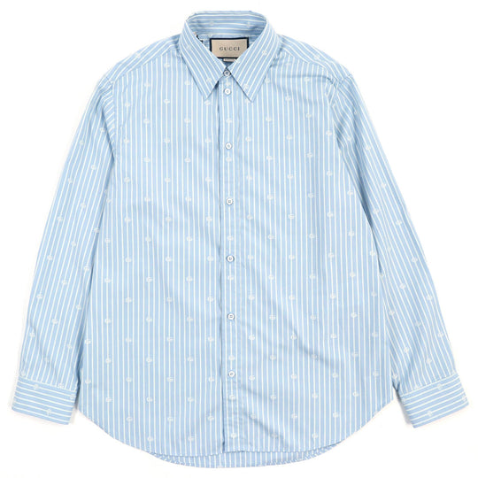 GUCCI Long sleeve shirt 625888 Main: 100% cotton Light blue white GG striped fil coup cotton shirt mens 39|15 1/2 Used Authentic