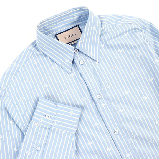 GUCCI Long sleeve shirt 625888 Main: 100% cotton Light blue white GG striped fil coup cotton shirt mens 39|15 1/2 Used Authentic