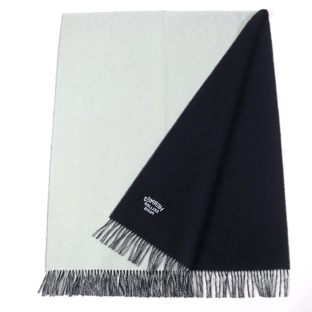 HERMES Stall Main: 100% cashmere Ice Blue Navy Women Used Authentic