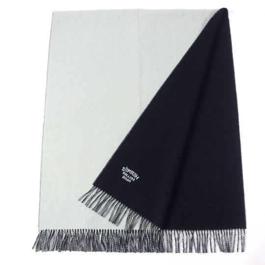 HERMES Stall Main: 100% cashmere Ice Blue Navy Women Used Authentic