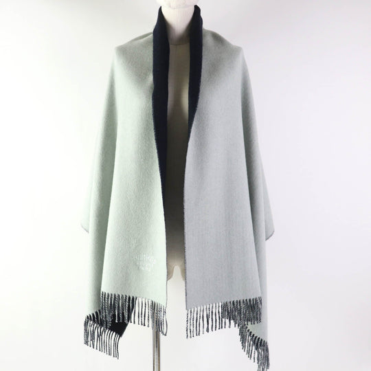 HERMES Stall Main: 100% cashmere Ice Blue Navy Women Used Authentic