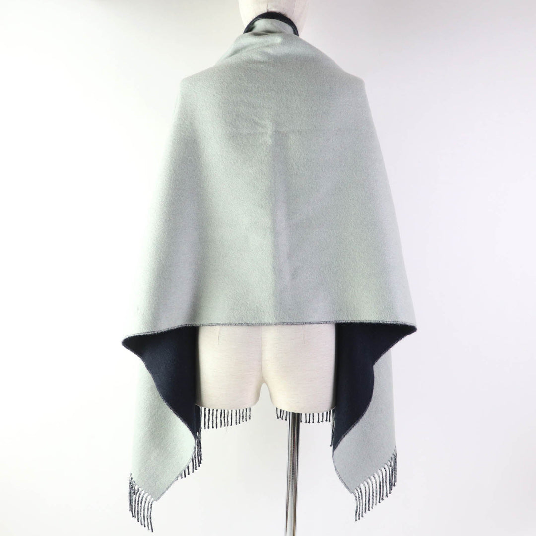 HERMES Stall Main: 100% cashmere Ice Blue Navy Women Used Authentic