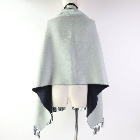 HERMES Stall Main: 100% cashmere Ice Blue Navy Women Used Authentic