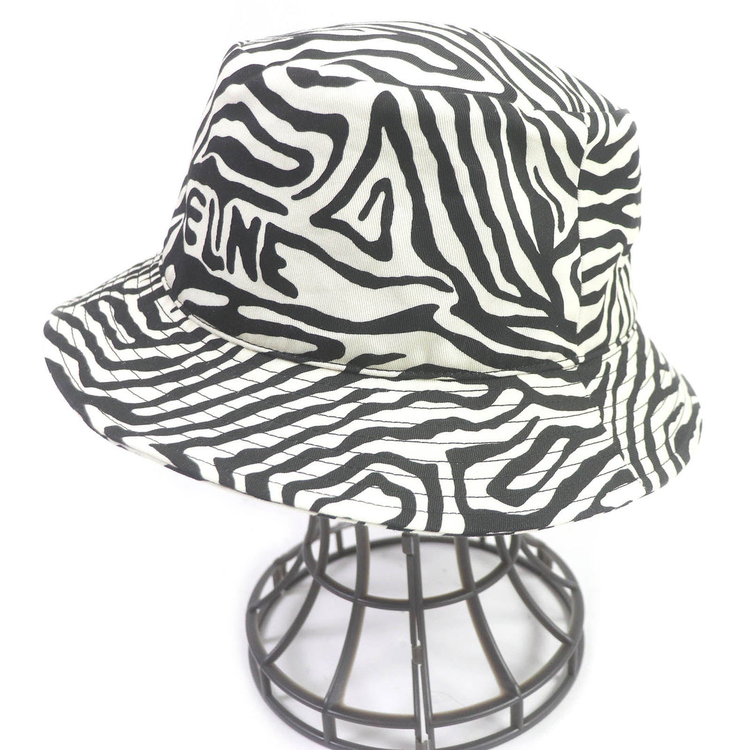 CELINE hat 2AUV1979S Outer: 65% polyester, Outer: 35% cotton, Lining: 100% cotton White black mens L Used Authentic