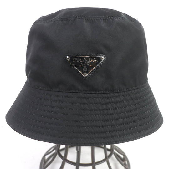 PRADA hat 2HC137 Exterior: 100% recycled polyamide; Lining: 100% cotton; Partially: cowhide black mens L Used Authentic