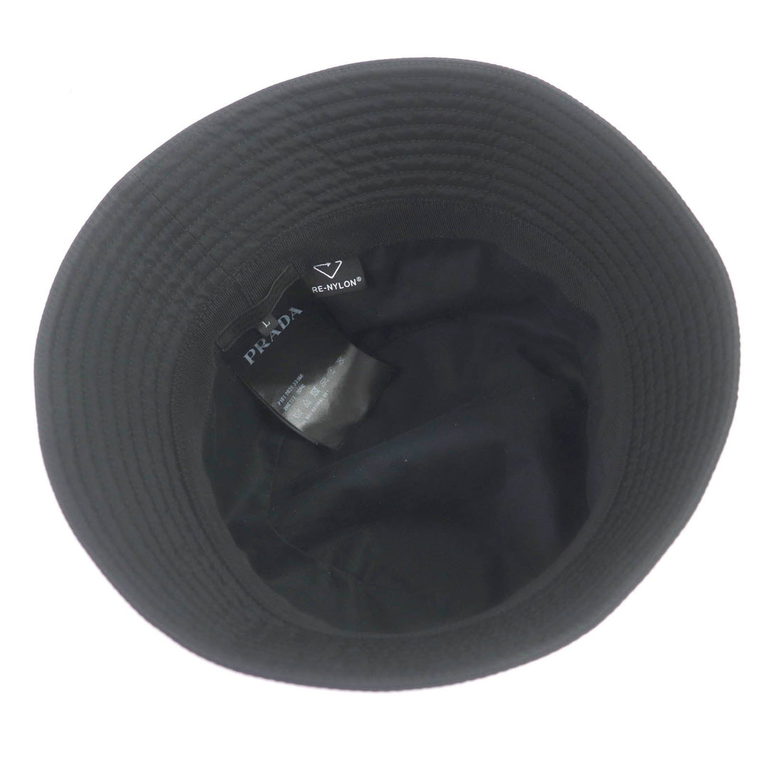 PRADA hat 2HC137 Exterior: 100% recycled polyamide; Lining: 100% cotton; Partially: cowhide black mens L Used Authentic