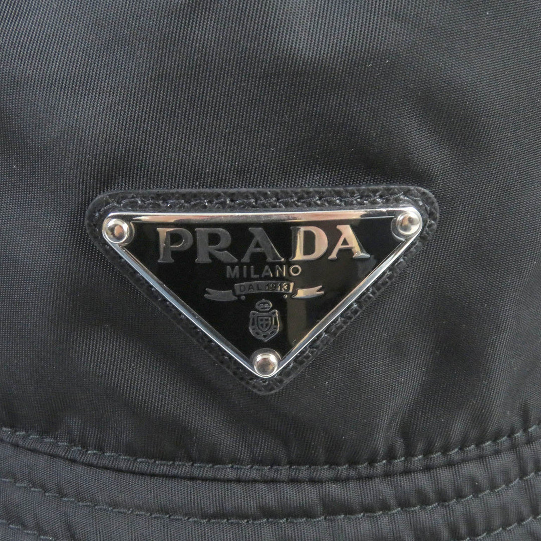 PRADA hat 2HC137 Exterior: 100% recycled polyamide; Lining: 100% cotton; Partially: cowhide black mens L Used Authentic