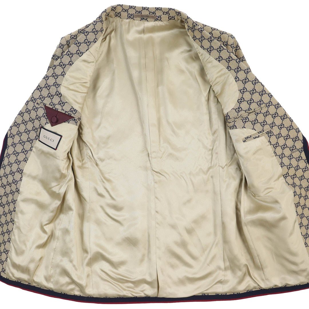GUCCI 654922 Outer: 100% cotton, Outer: 100% polyester, Lining: 100% rayon, Outer: , Lining 2: 100% rayon Beige navy red mens 48 Used Authentic