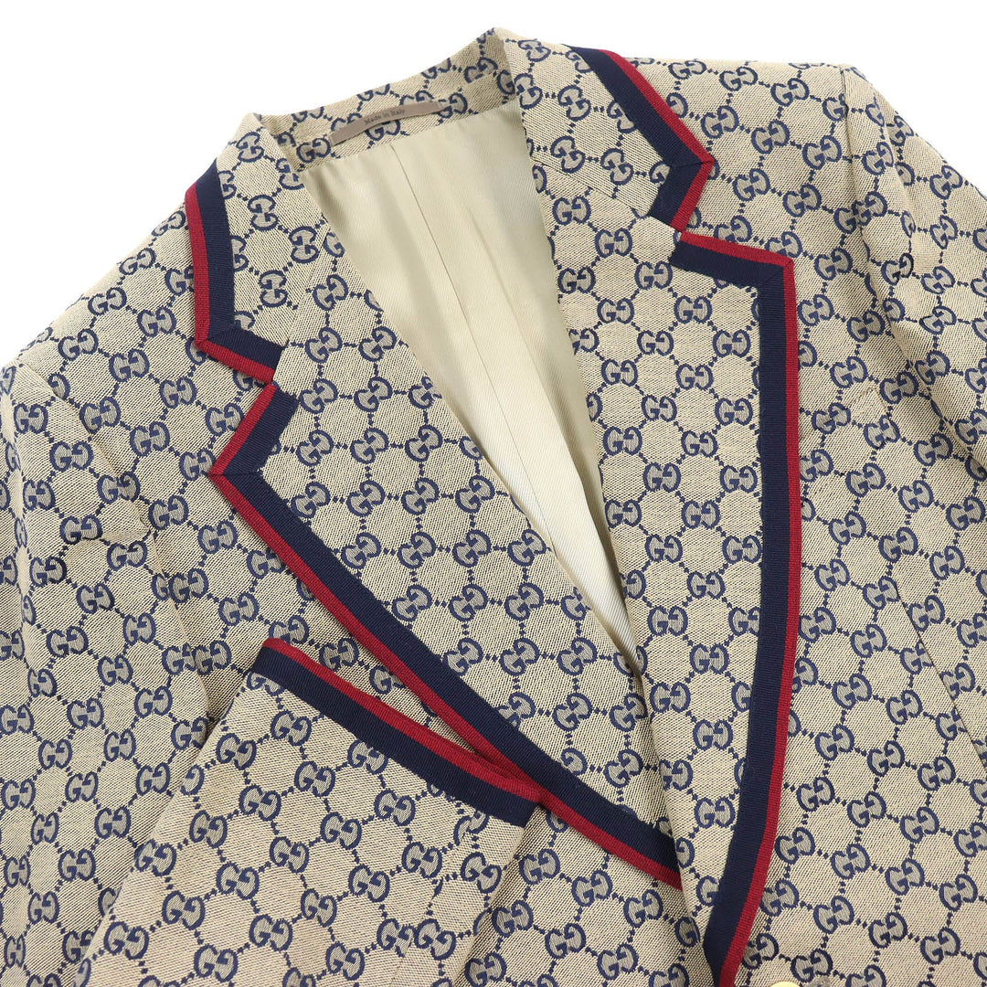 GUCCI 654922 Outer: 100% cotton, Outer: 100% polyester, Lining: 100% rayon, Outer: , Lining 2: 100% rayon Beige navy red mens 48 Used Authentic