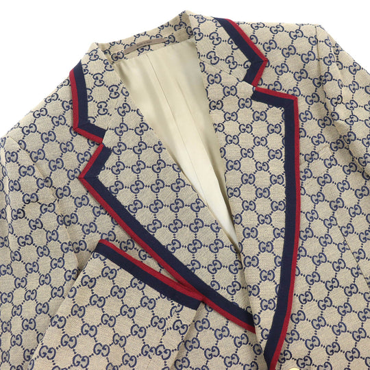 GUCCI 654922 Outer: 100% cotton, Outer: 100% polyester, Lining: 100% rayon, Outer: , Lining 2: 100% rayon Beige navy red mens 48 Used Authentic