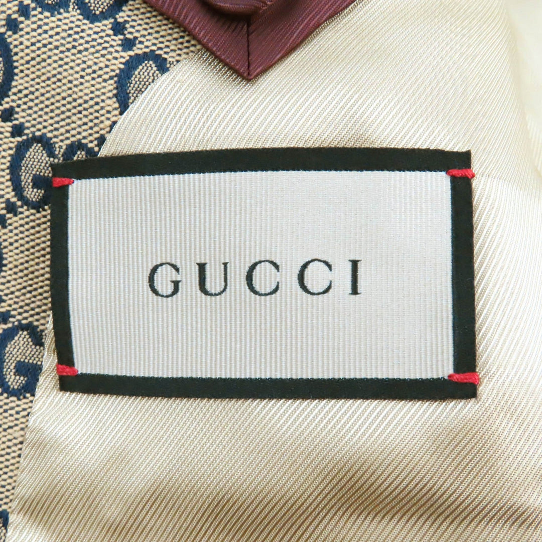 GUCCI 654922 Outer: 100% cotton, Outer: 100% polyester, Lining: 100% rayon, Outer: , Lining 2: 100% rayon Beige navy red mens 48 Used Authentic