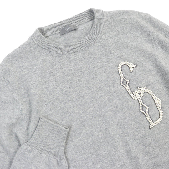 Dior HOMME knit 343M640AT721 Main: 100% cashmere, embroidery: 40% polyester, 35% nylon, 25% vegetable fiber gray mens S Used Authentic
