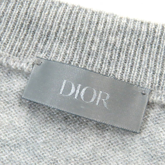 Dior HOMME knit 343M640AT721 Main: 100% cashmere, embroidery: 40% polyester, 35% nylon, 25% vegetable fiber gray mens S Used Authentic