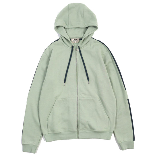 HERMES Hoodie Main: 100% cotton, Switching parts: 80% nylon & 20% polyurethane, Cuffs and hem: 90% cotton, 10% polyurethane, Attached string: 100% cotton Light green type Run H mens M Used Authentic