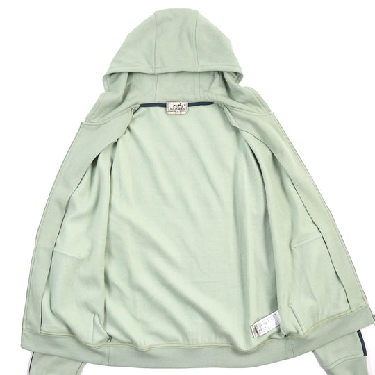 HERMES Hoodie Main: 100% cotton, Switching parts: 80% nylon & 20% polyurethane, Cuffs and hem: 90% cotton, 10% polyurethane, Attached string: 100% cotton Light green type Run H mens M Used Authentic