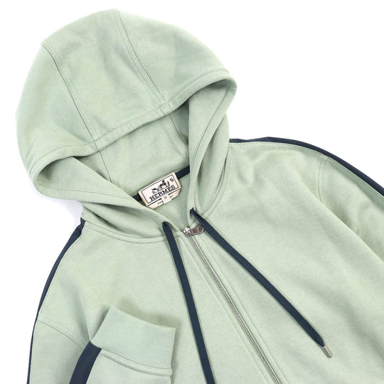 HERMES Hoodie Main: 100% cotton, Switching parts: 80% nylon & 20% polyurethane, Cuffs and hem: 90% cotton, 10% polyurethane, Attached string: 100% cotton Light green type Run H mens M Used Authentic