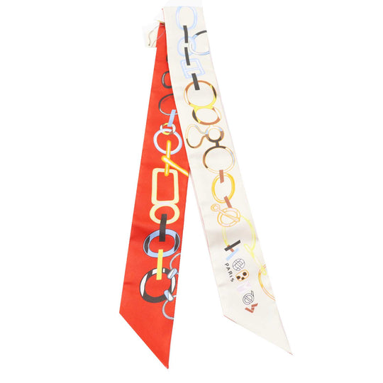 HERMES scarf Main: 100% silk Cream/Rouge/Blue Do Re Boucles Twilly Women Used Authentic