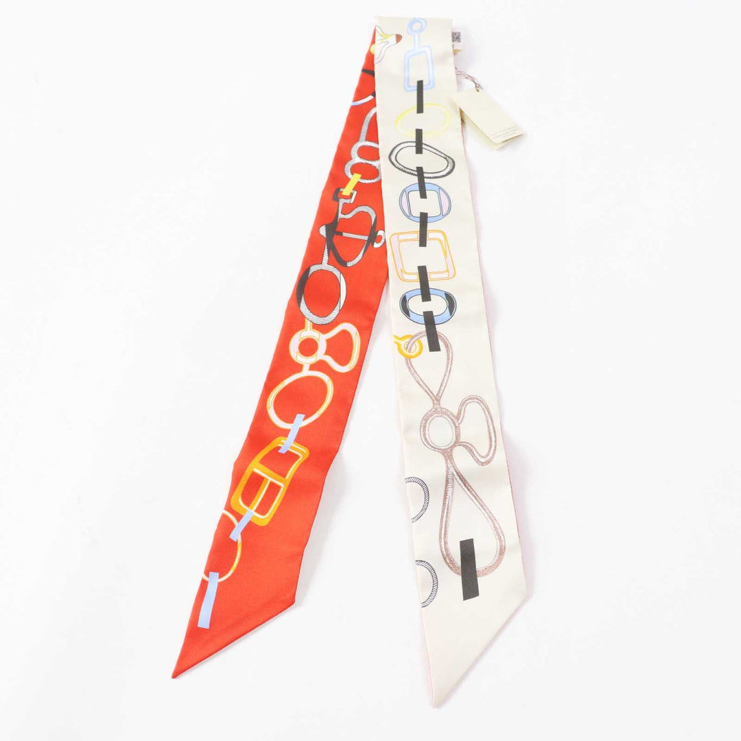 HERMES scarf Main: 100% silk Cream/Rouge/Blue Do Re Boucles Twilly Women Used Authentic