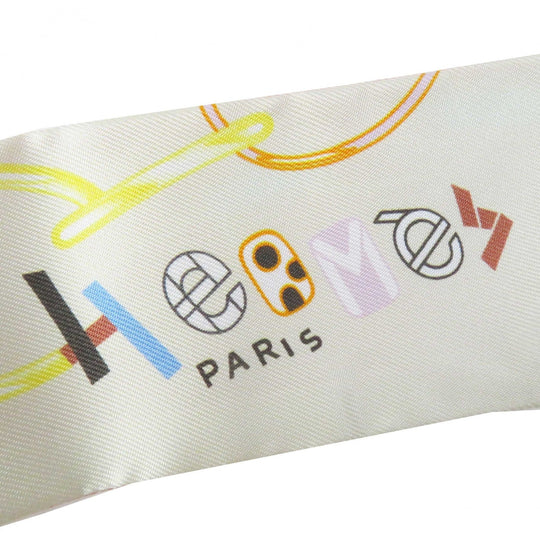 HERMES scarf Main: 100% silk Cream/Rouge/Blue Do Re Boucles Twilly Women Used Authentic