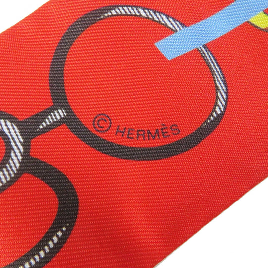 HERMES scarf Main: 100% silk Cream/Rouge/Blue Do Re Boucles Twilly Women Used Authentic