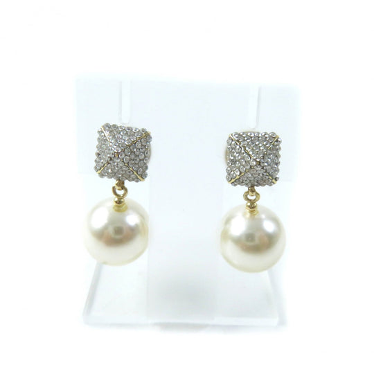 Valentino Garavani Pierce swarovski crystal pearl beads Silver white Women Used Authentic